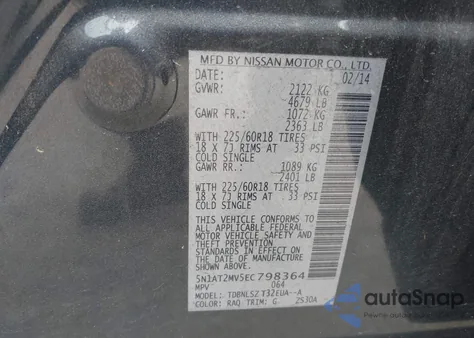 2014 Nissan Rogue Sl from USA, damaged, VIN 5N1AT2MV5EC798364